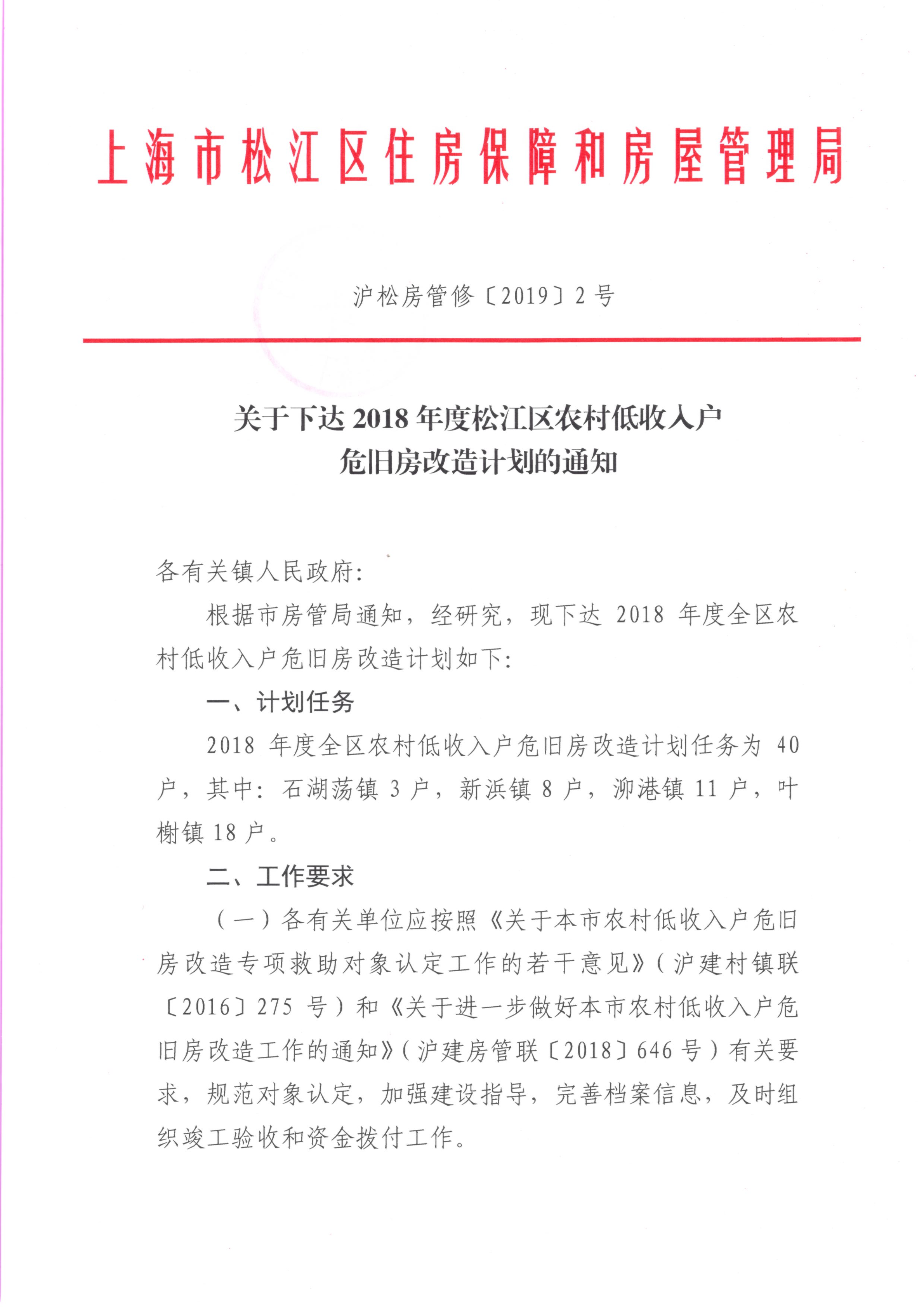关于下达2018年度松江区农村低收入户危旧房改造计划的通知.pdf